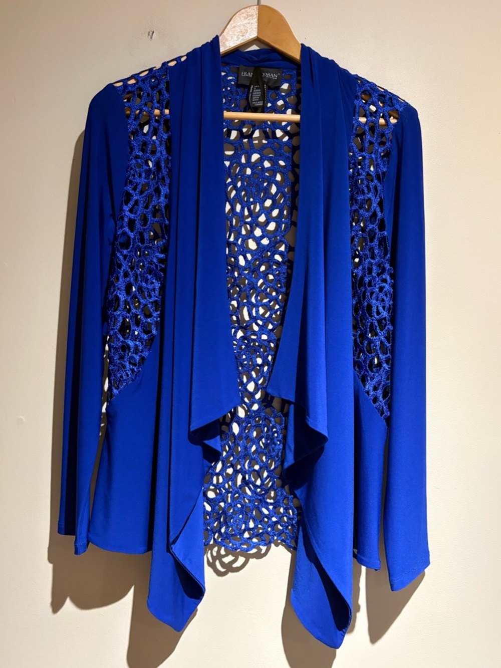 Frank Lyman Royal Blue Guipure Lace Open Front Cardigan Size 6